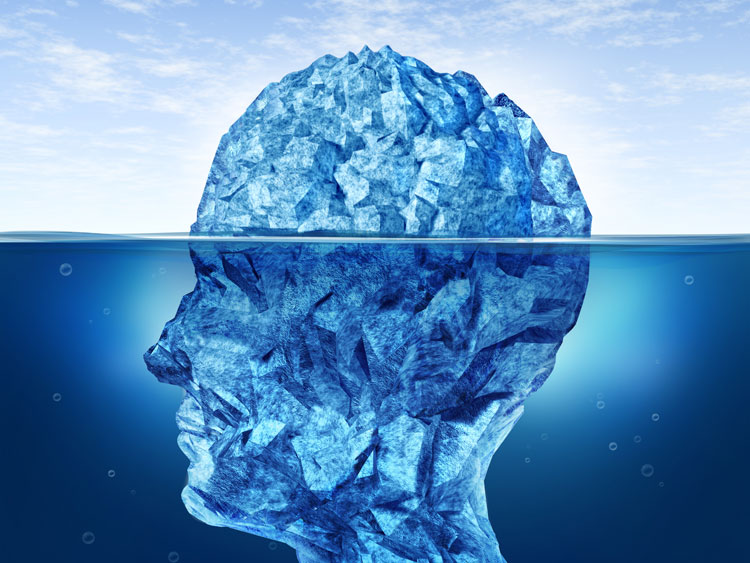 Illustration of human brain as a submerged iceberg